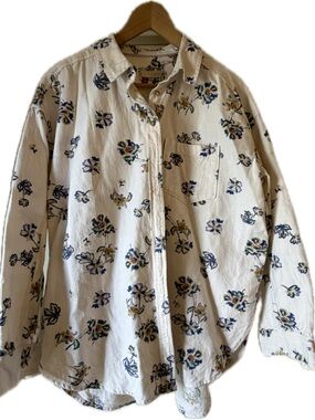 Pilcro Cream Button-Down Shirt with Blue and Tan Floral Print